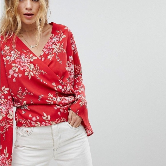 ASOS Floral Wrap Top with Kimono Sleeves - Picture 6 of 6